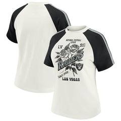 Las Vegas Raiders WEAR by Erin Andrews Women's Sleeve Stripe Distressed Raglan T-Shirt White