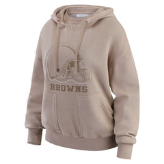 Cleveland Browns WEAR by Erin Andrews Women's Washed Pullover Crewdie Tan