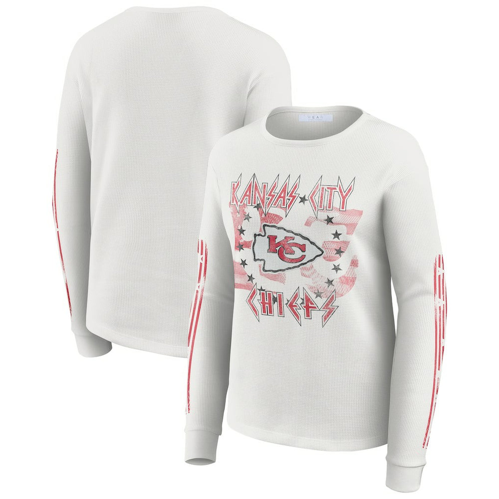 Kansas City Chiefs WEAR by Erin Andrews Women's Graphic Waffle Long-Sleeve T-Shirt White