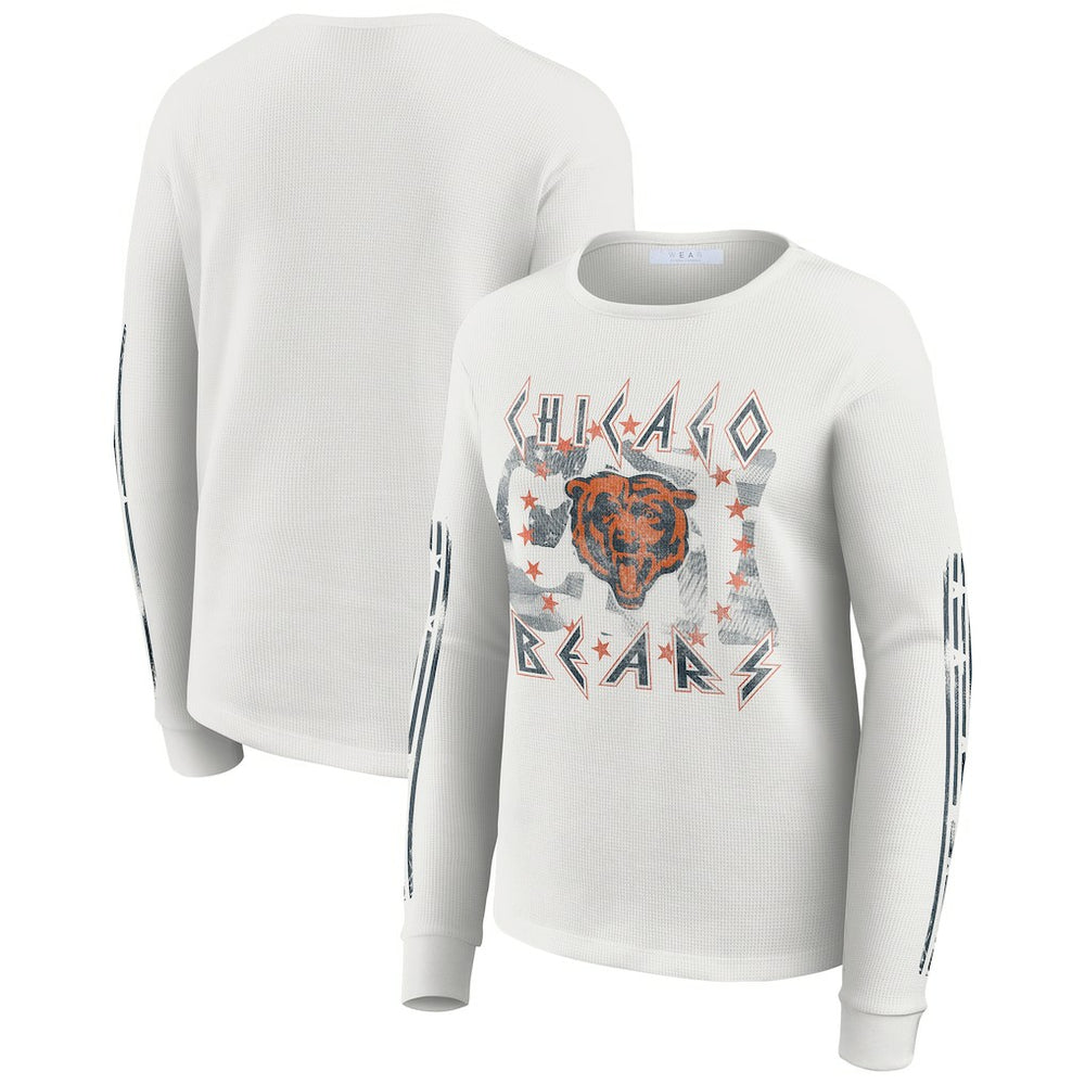 Chicago Bears WEAR by Erin Andrews Women's Graphic Waffle Long-Sleeve T-Shirt White