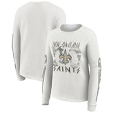 New Orleans Saints WEAR by Erin Andrews Women's Graphic Waffle Long-Sleeve T-Shirt White