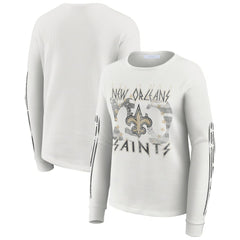 New Orleans Saints WEAR by Erin Andrews Women's Graphic Waffle Long-Sleeve T-Shirt White