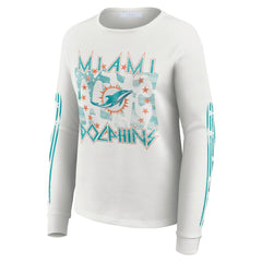 Miami Dolphins WEAR by Erin Andrews Women's Graphic Waffle Long-Sleeve T-Shirt White