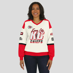 Kansas City Chiefs WEAR by Erin Andrews Women's Racing Crew V-Neck Sweatshirt Cream