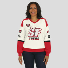 San Francisco 49ers WEAR by Erin Andrews Women's Racing Crew V-Neck Sweatshirt Cream