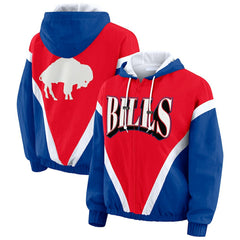 Buffalo Bills WEAR by Erin Andrews Women's Plus Size Retro Crinkle Full-Zip Hoodie Windbreaker Jacket Red/Royal