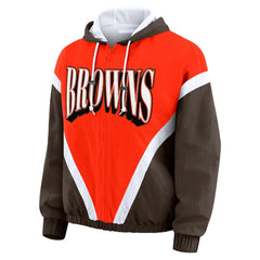 Cleveland Browns WEAR by Erin Andrews Women's Plus Size Retro Crinkle Full-Zip Hoodie Windbreaker Jacket Orange/Brown