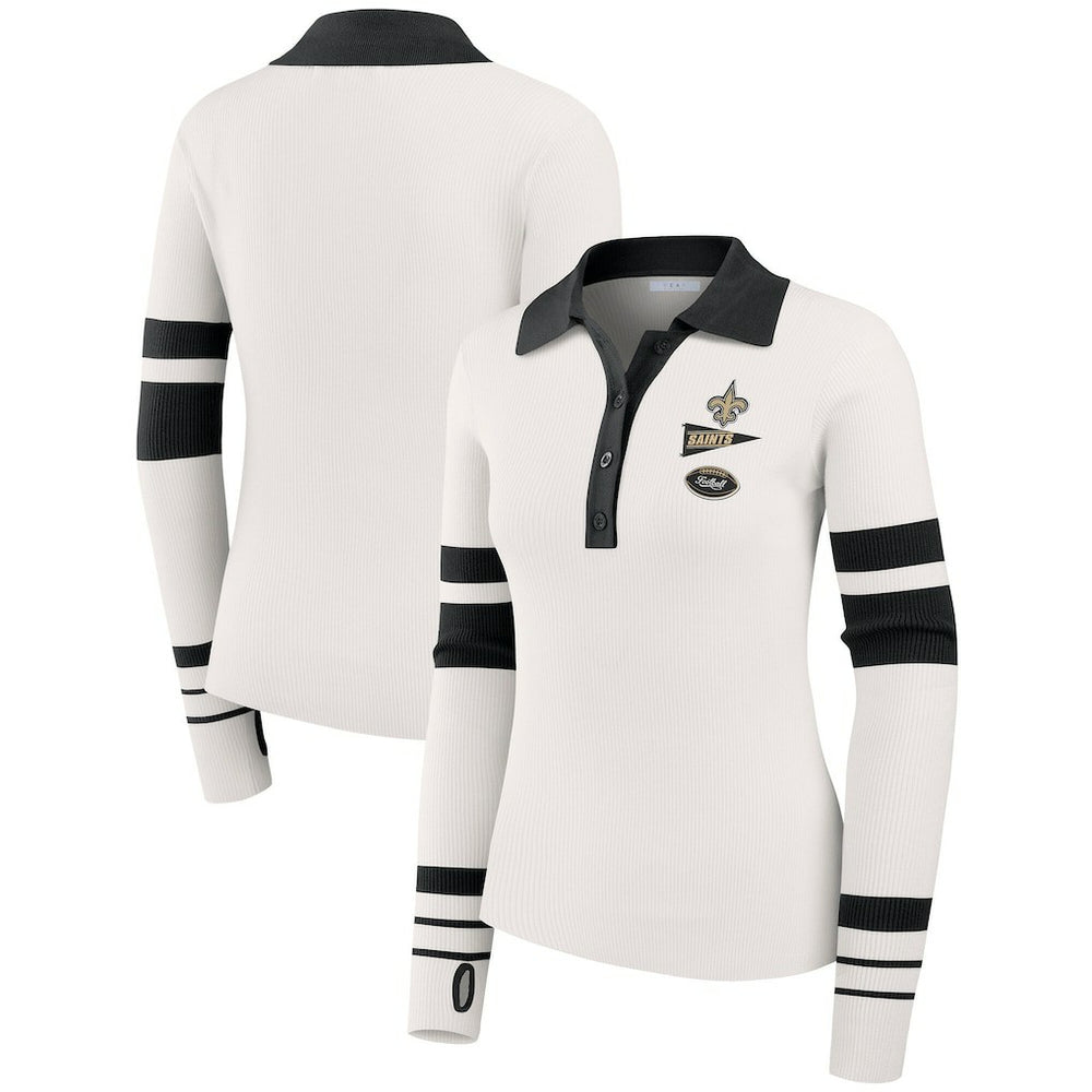 New Orleans Saints WEAR by Erin Andrews Women's Ribbed Henley Polo Sweater White