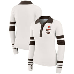 Cleveland Browns WEAR by Erin Andrews Women's Ribbed Henley Polo Sweater White