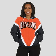 Cincinnati Bengals WEAR by Erin Andrews Women's Retro Crinkle Full-Zip Hoodie Windbreaker Orange/Black