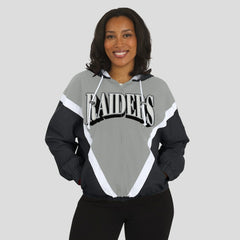 Las Vegas Raiders WEAR by Erin Andrews Women's Retro Crinkle Full-Zip Hoodie Windbreaker Black/Silver