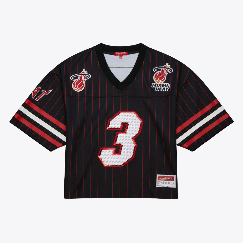 Dwyane Wade Miami Heat x DANNIJO Women's Cropped Football Fashion Jersey Black | Mitchell & Ness discount