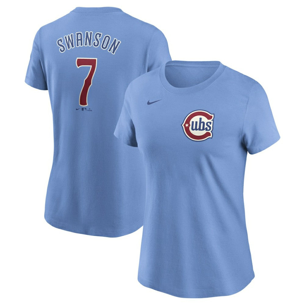 Dansby Swanson Chicago Cubs Nike Women's Cooperstown Collection Fuse Name & Number T-Shirt - Light Blue - Nike Lifestyle