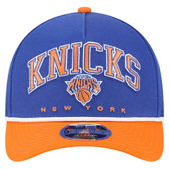 New York Knicks Bold Arch COOLERA 9FORTY A-Frame M-Crown Adjustable Hat Blue | New Era US