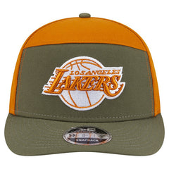 Los Angeles Lakers Two-Tone Color Pack Split Panel 9FIFTY Adjustable Hat Olive/Burnt Orange | New Era Near Me