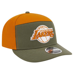 Los Angeles Lakers Two-Tone Color Pack Split Panel 9FIFTY Adjustable Hat Olive/Burnt Orange | New Era Near Me