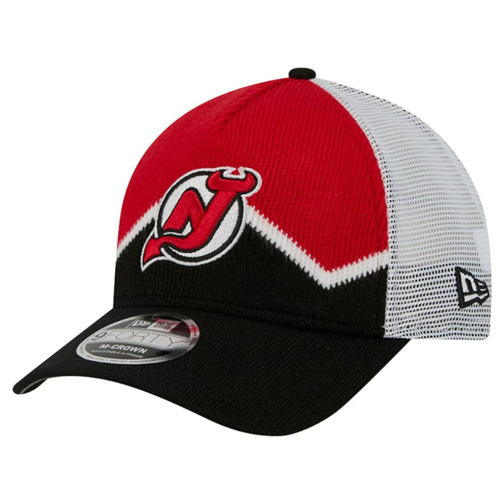 New Jersey Devils New Era Hockey Sock 9FORTY A-Frame M-Crown Adjustable Trucker Hat - Black/Red - NHL 202715537