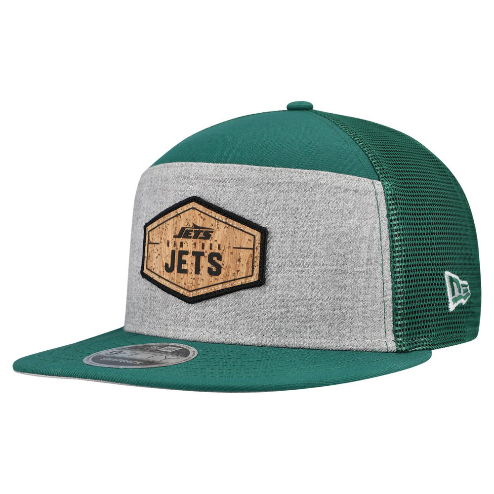 New York Jets New Era Cork Split Panel 9FIFTY Trucker Snapback Hat Gray/Green