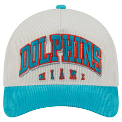 Miami Dolphins New Era Throwback Two-Tone Sided Corduroy 9FORTY A-Frame Adjustable Hat Cream/Aqua