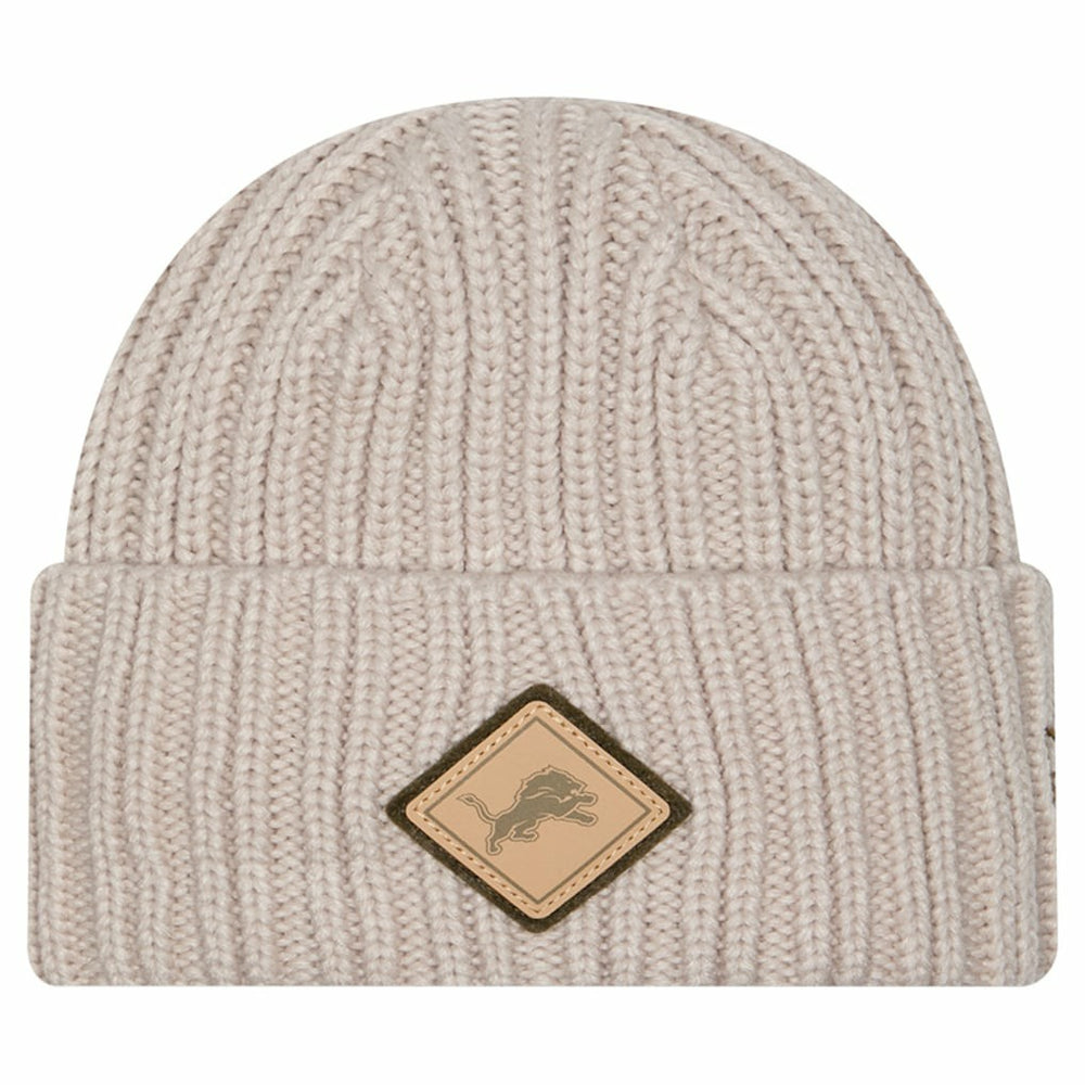 Detroit Lions New Era Logo Applique Cuffed Knit Hat Light Beige