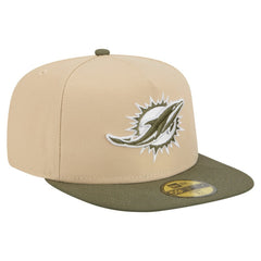 Miami Dolphins New Era Color Pack A-Frame 59FIFTY Fitted Hat Beige/Olive