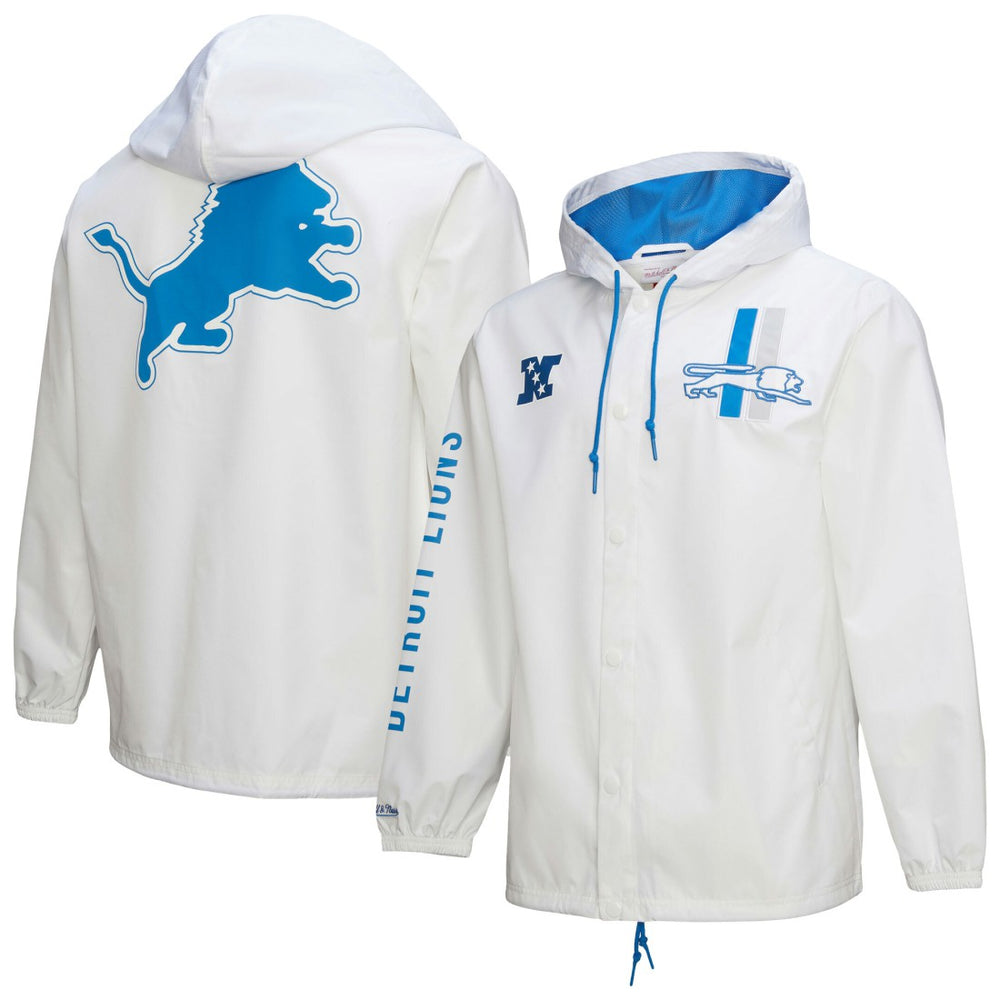 Mitchell & Ness Detroit Lions Vintage Logo Coaches Full-Snap Hoodie Jacket White