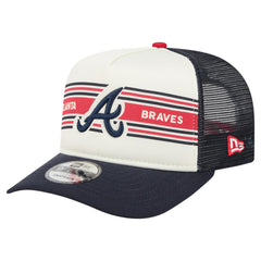 Atlanta Braves New Era Banner A-Frame 9FIFTY Trucker Snapback Hat - Cream/Navy - New Era Discount