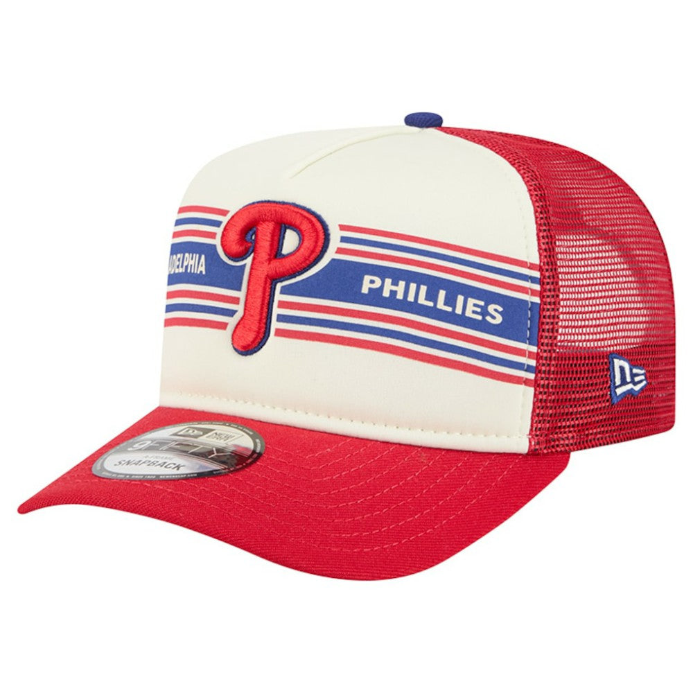 Philadelphia Phillies New Era Banner A-Frame 9FIFTY Trucker Snapback Hat - Cream/Red - New Era Online