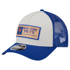New York Mets New Era Text A-Frame Trucker 9FORTY Hat - Stone/Royal - New Era on Sale