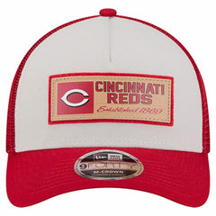 Cincinnati Reds New Era Text A-Frame Trucker 9FORTY Hat - Stone/Red - New Era Lifestyle