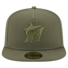 Miami Marlins New Era Color Pack A-Frame 59FIFTY Fitted Hat - Olive - New Era Sale