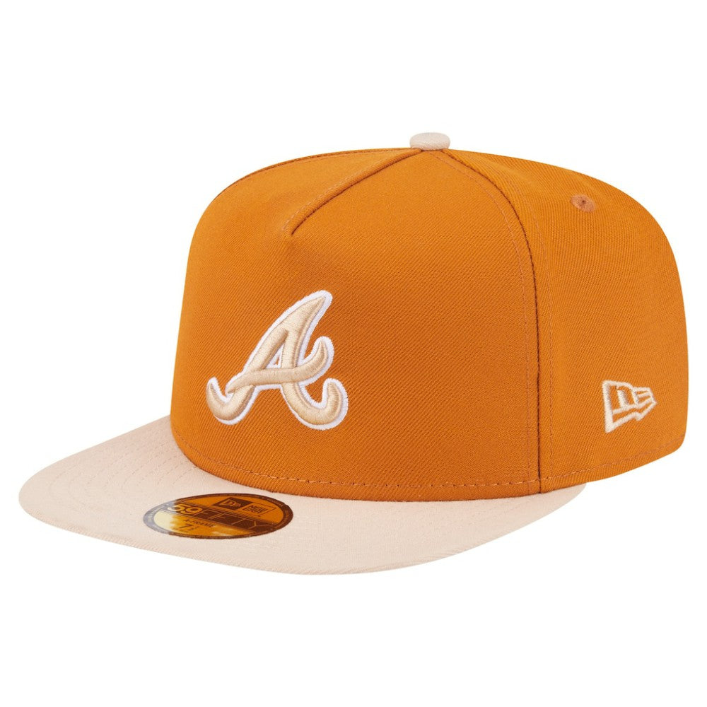 Atlanta Braves New Era Two-Tone Color Pack A-Frame 59FIFTY Fitted Hat - Orange/Light Beige - New Era Lifestyle
