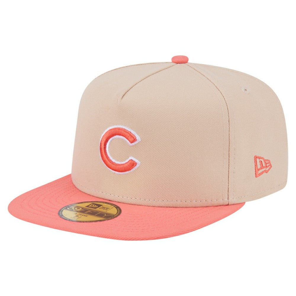 Chicago Cubs New Era Two-Tone Color Pack A-Frame 59FIFTY Fitted Hat - Light Beige/Coral - New Era Online