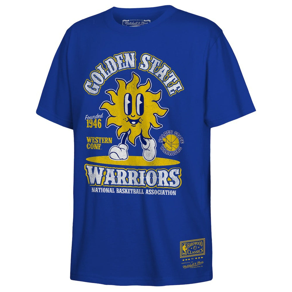 Golden State Warriors Youth Retro Mascot Script T-Shirt for sale Royal | Mitchell & Ness online