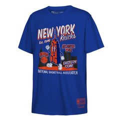New York Knicks Youth Retro Mascot Script T-Shirt Blue | Mitchell & Ness discount