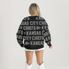 Kansas City Chiefs Gameday Couture Women's Oversized Hype Era Rhinestone Text Sweatshirt Black