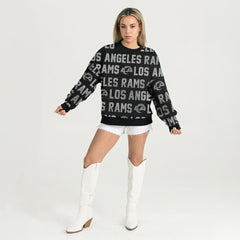 Los Angeles Rams Gameday Couture Women's Oversized Hype Era Rhinestone Text Sweatshirt Black