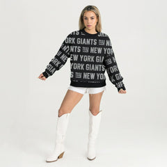 New York Giants Gameday Couture Women's Oversized Hype Era Rhinestone Text Sweatshirt Black