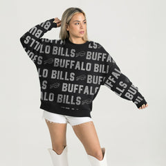 Buffalo Bills Gameday Couture Women's Oversized Hype Era Rhinestone Text Sweatshirt Black