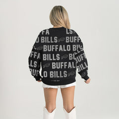 Buffalo Bills Gameday Couture Women's Oversized Hype Era Rhinestone Text Sweatshirt Black