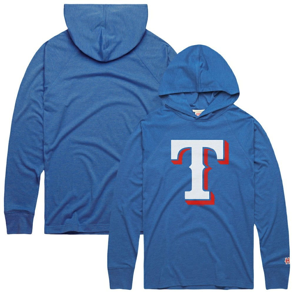 Texas Rangers Homage Lightweight Raglan Tri-Blend Pullover Hoodie - Light Blue - MLB Sale