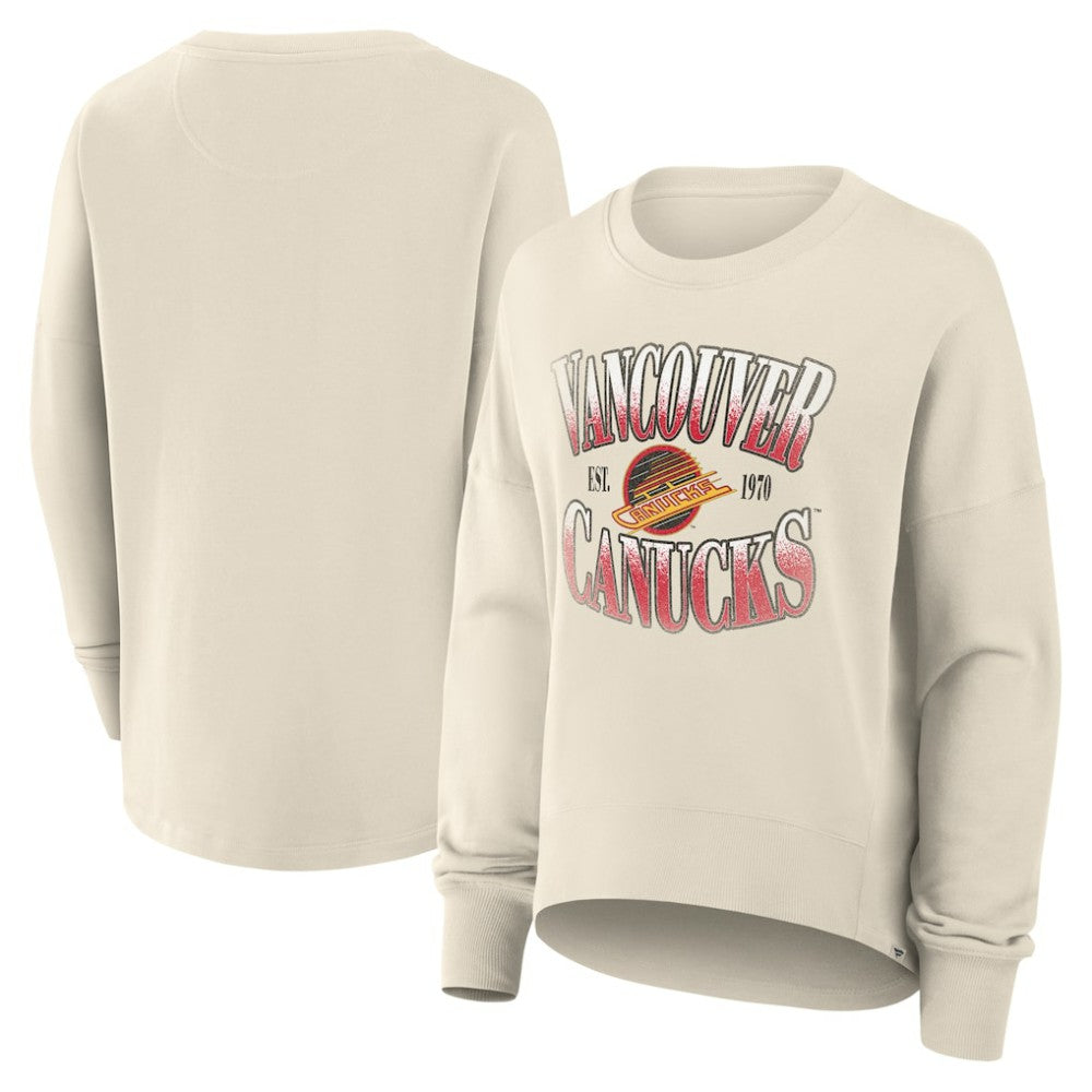 Vancouver Canucks Fanatics Women's Oversized Vintage Slice Pullover Sweatshirt - Cream - NHL 202756617