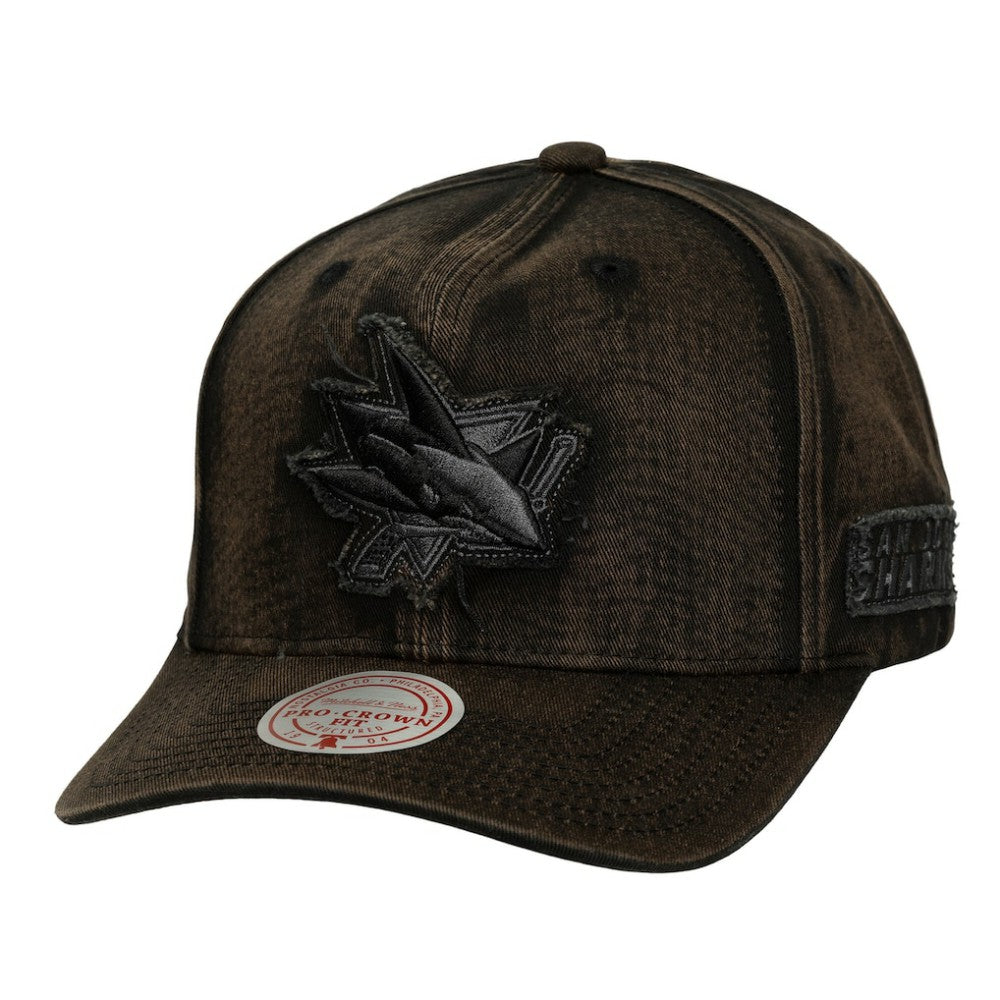 San Jose Sharks Mitchell & Ness Downtown Snow Wash Pro-Crown Adjustable Hat - Black - NHL 202757459