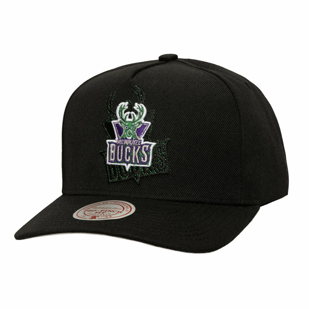 Milwaukee Bucks Tilted Pro Pinch Adjustable Hat Black | Mitchell & Ness Lifestyle