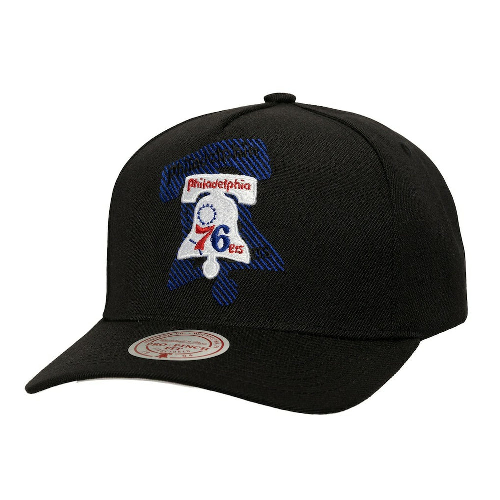 Philadelphia 76ers Tilted Pro Pinch Adjustable Hat Black | Mitchell & Ness Near Me