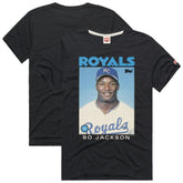 Bo Jackson Kansas City Royals Homage 1986 Topps Baseball Card Player T-Shirt - Charcoal - MLB Lifestyle