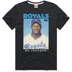 Bo Jackson Kansas City Royals Homage 1986 Topps Baseball Card Player T-Shirt - Charcoal - MLB Lifestyle