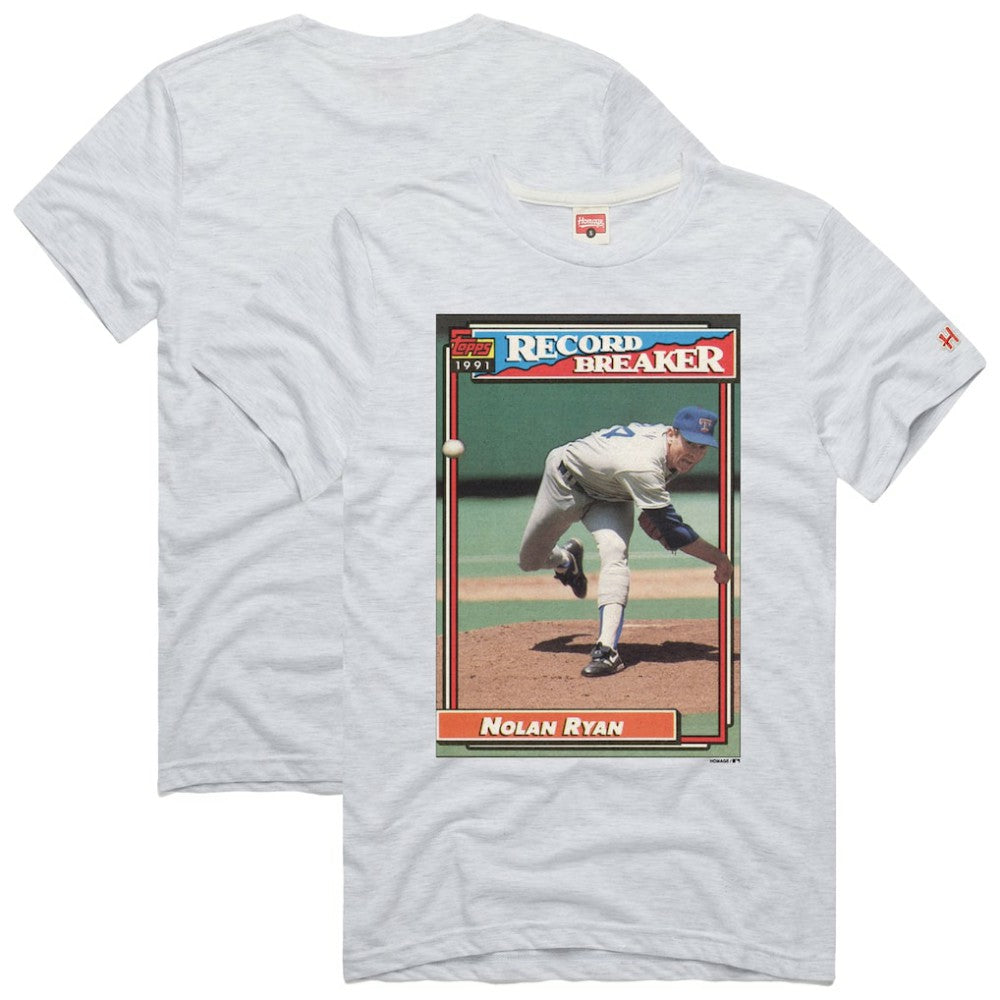 Nolan Ryan Texas Rangers Homage 1991 Topps Baseball Card Player T-Shirt - Ash - MLB Discount