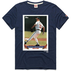 Greg Maddux Atlanta Braves Homage 1993 Topps Baseball Card Player T-Shirt - Navy - MLB Online