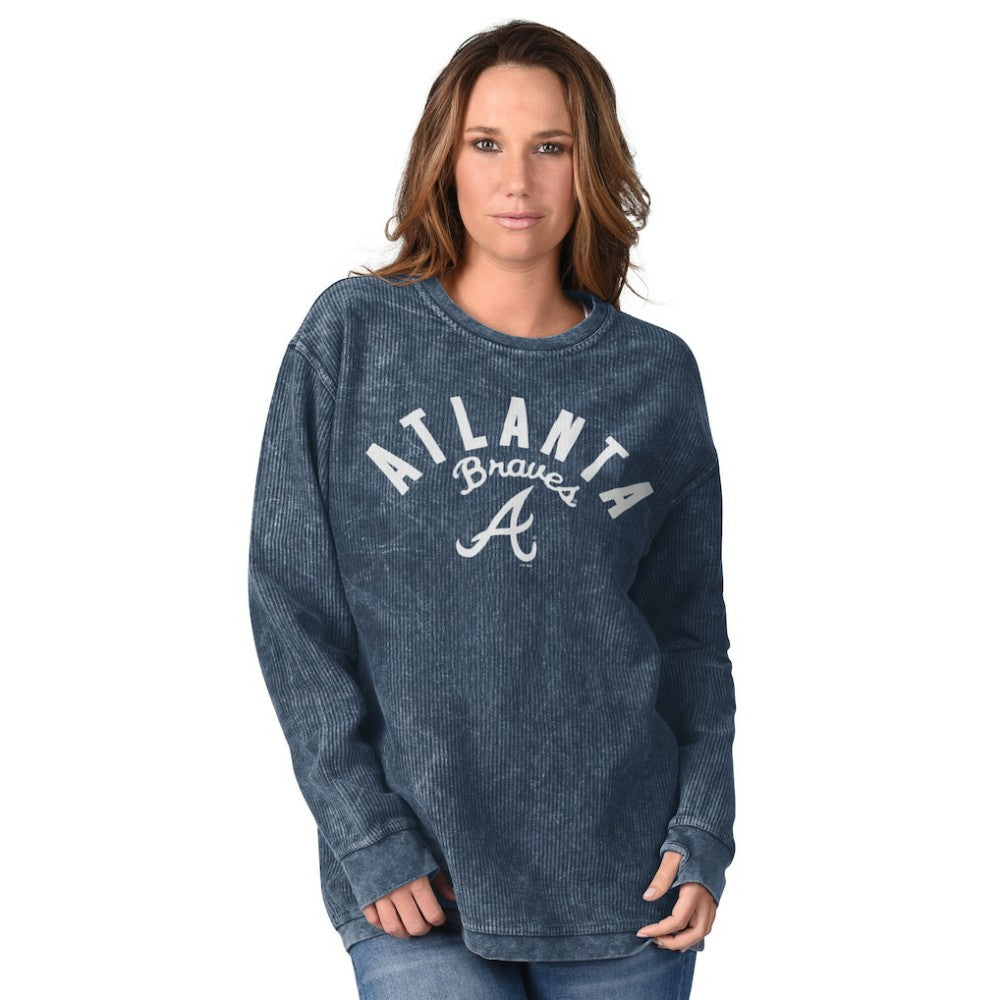 Atlanta Braves G-III 4Her by Carl Banks Women's Comfy Cord Pullover Sweatshirt - Navy - MLB Sale